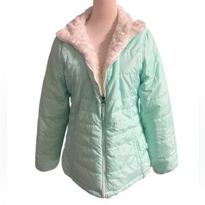 Weatherproof reversible teal Kids Puffer Coat